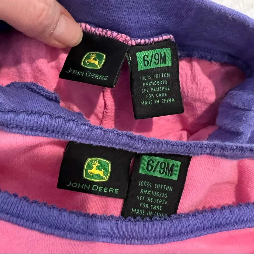 John Deere Baby Girl Outfit 6/9 Months Pink Purple Floral Tractor Skirt Pants